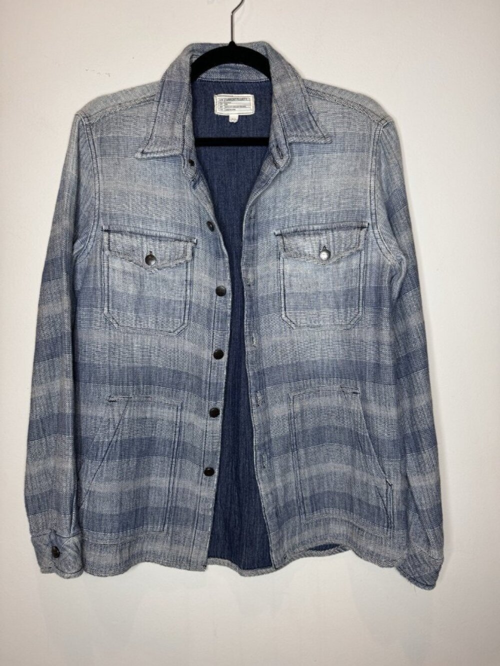 CURRENT ELLIOTT Men Shirt Button Front Blue White Plaid Size 2